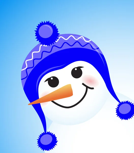 Vector bonitinho inverno boneco de neve no fundo azul —  Vetores de Stock