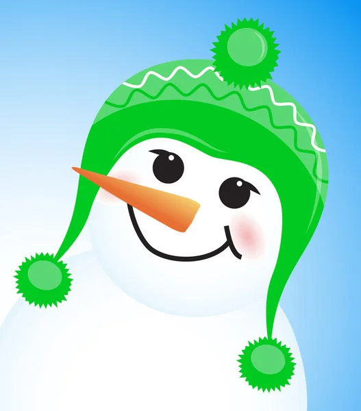 Vector cute winter snowman on blue background — Stock Vector