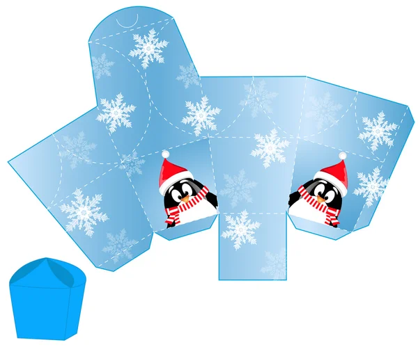 Caja de Navidad estilizada con plantilla en blanco de pingüino santa — Vector de stock