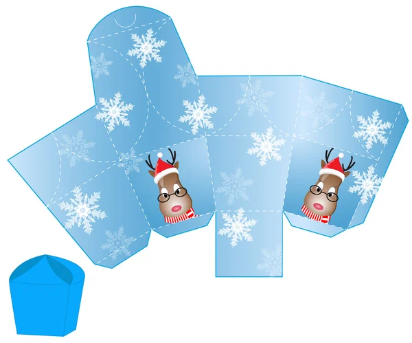 Noel Baba geyik boş şablon ile stilize Noel kutu — Stok Vektör