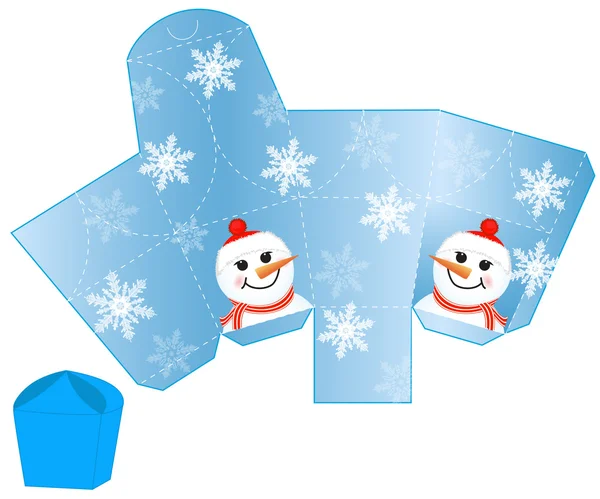 Stylized Christmas box with Snowman blank template — Stock Vector