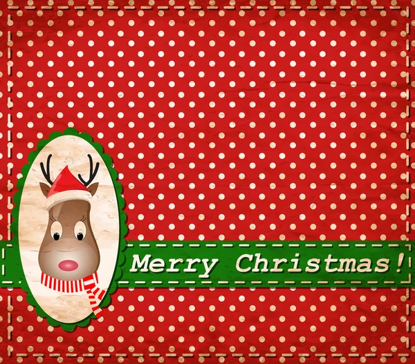Tarjeta de Navidad Vector Santa Claus Deer Vintage — Vector de stock