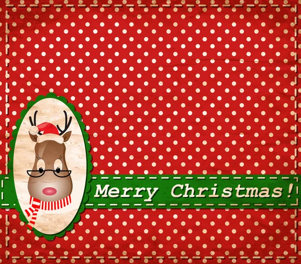 Tarjeta de Navidad Vector Santa Claus Deer Vintage — Archivo Imágenes Vectoriales