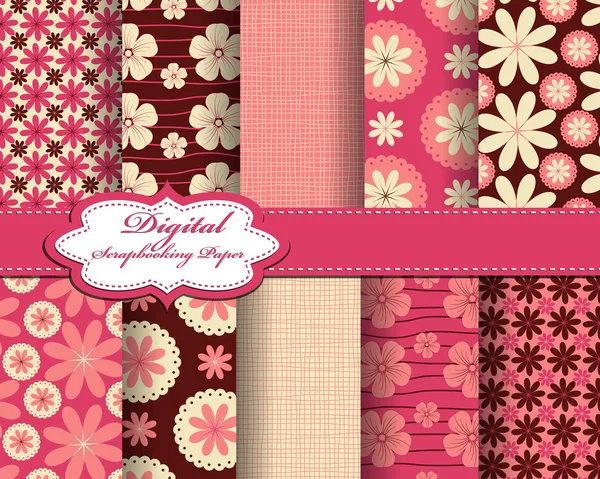 Conjunto de papel padrão de flor vetorial para scrapbook —  Vetores de Stock