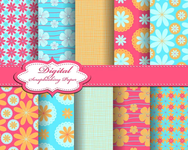 Conjunto de papel padrão de flor vetorial para scrapbook — Vetor de Stock