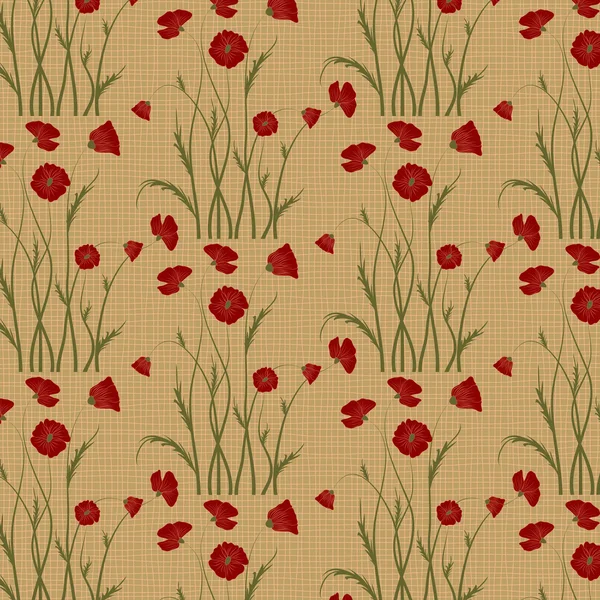 Vector poppy flower pattern background — Stock Vector