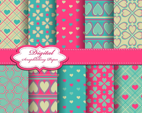 Set of vector Valentines day paper for scrapbook — Stock Vector