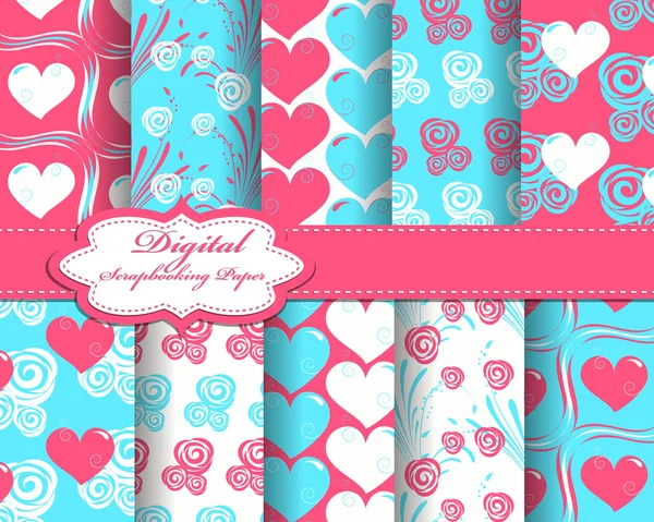 Set van vector hart Valentijnsdag patroon papier voor scrapbook — Stockvector