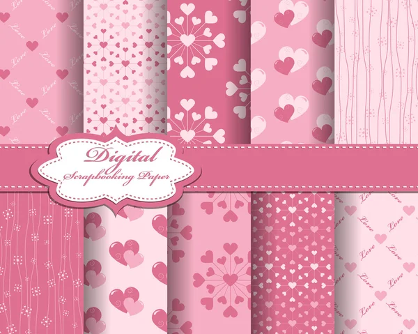 Set van vector hart Valentijnsdag patroon papier voor scrapbook — Stockvector