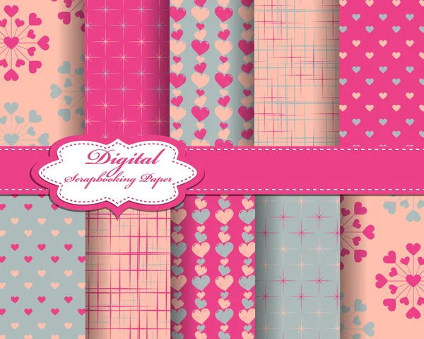 Set of vector heart Valentines day pattern paper for scrapbook — Stock Vector