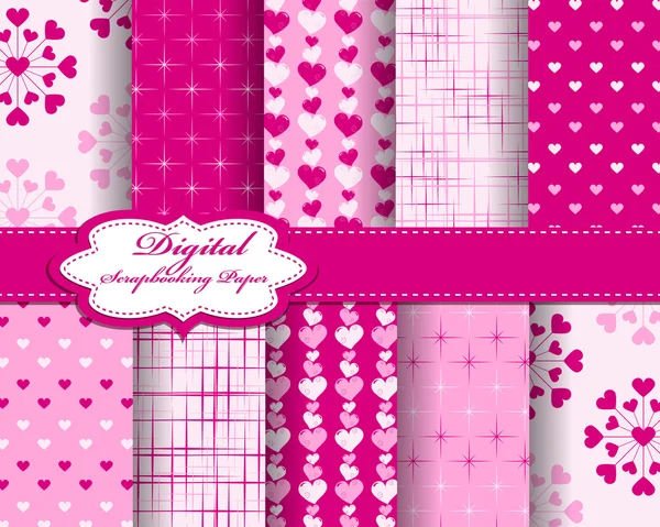 Set van vector hart Valentijnsdag patroon papier voor scrapbook — Stockvector