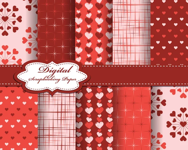 Set vektör kalp Sevgililer günü desen kağıt, karalama defteri — Stok Vektör