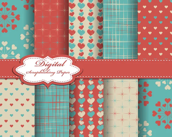 Set van vector hart Valentijnsdag patroon papier voor scrapbook — Stockvector