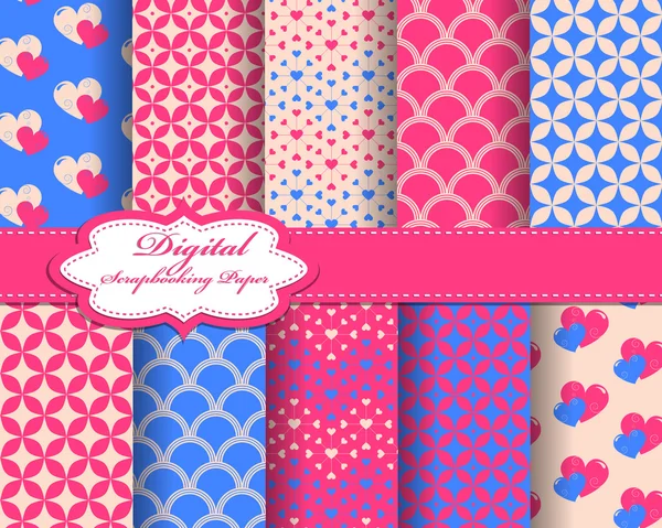 Set van vector hart Valentijnsdag patroon papier voor scrapbook — Stockvector