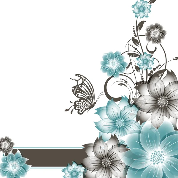 Fondo abstracto de flores vectoriales con mariposa — Vector de stock