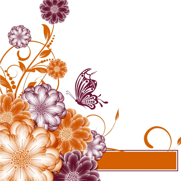 蝶と抽象的なベクトルの花の背景 — ストックベクタ