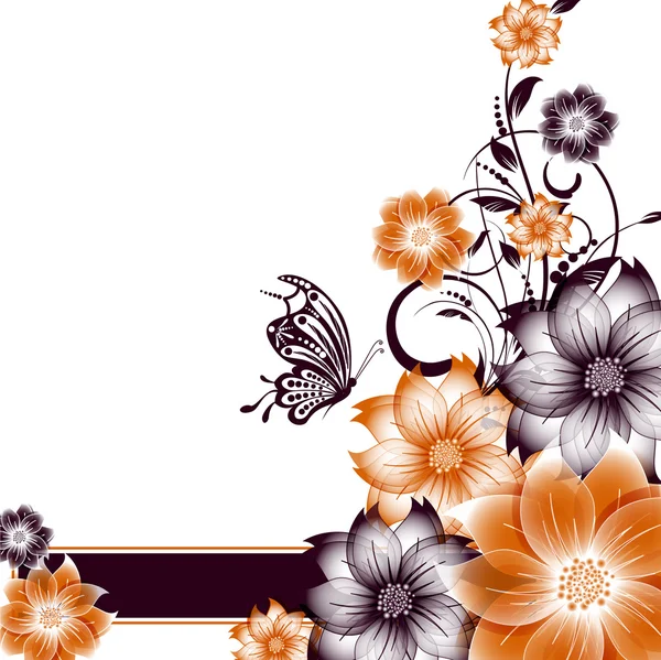 Fondo abstracto de flores vectoriales con mariposa — Archivo Imágenes Vectoriales