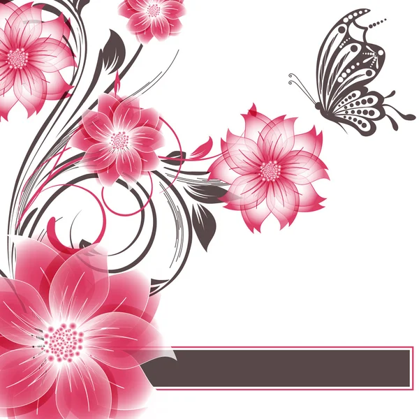 Fond de fleur vectoriel abstrait avec papillon — Image vectorielle