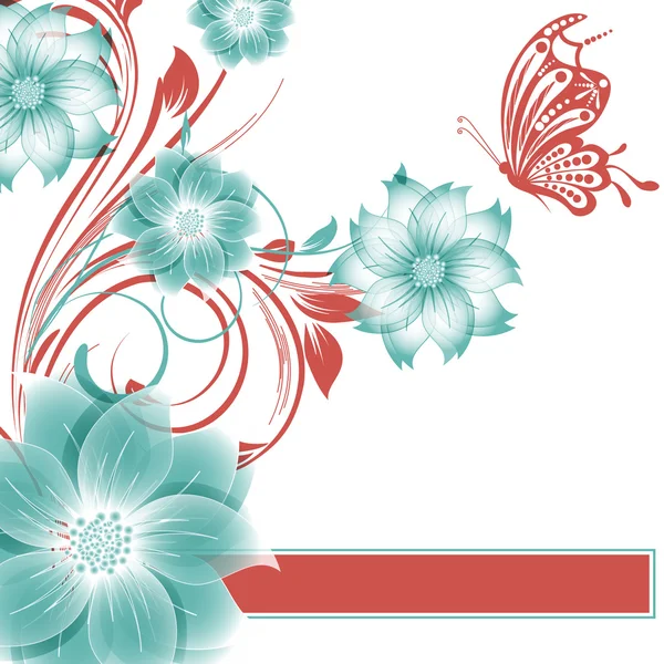 Fondo abstracto de flores vectoriales con mariposa — Vector de stock