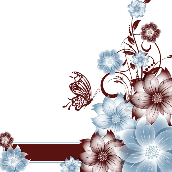 Fondo abstracto de flores vectoriales con mariposa — Vector de stock