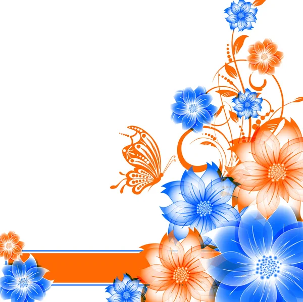 Vetor abstrato flor fundo com borboleta — Vetor de Stock