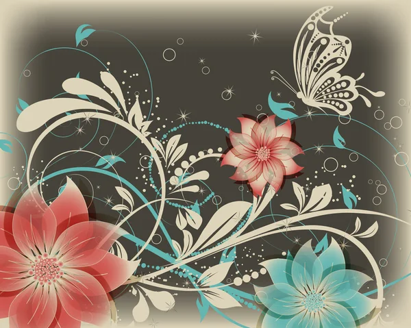 Vetor floral decorativo abstrato fundo com borboleta — Vetor de Stock