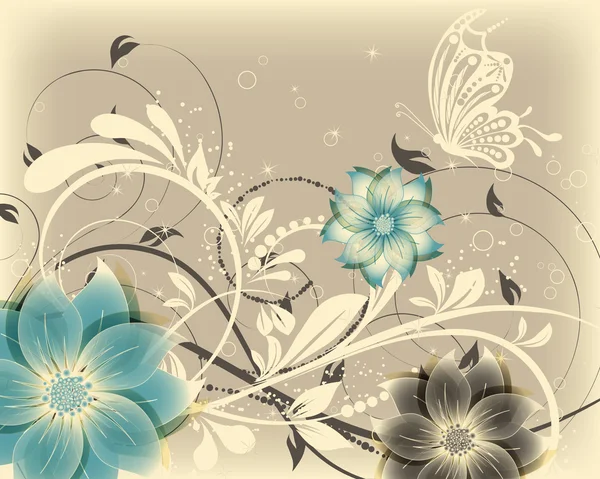 Fondo abstracto decorativo floral vectorial con mariposa — Vector de stock