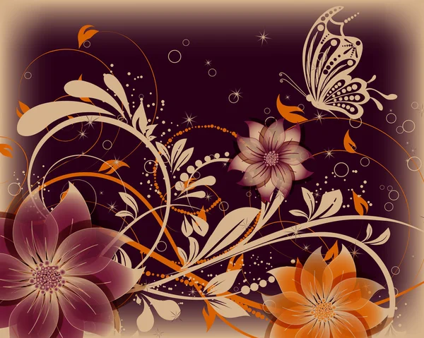 Vetor floral decorativo abstrato fundo com borboleta — Vetor de Stock