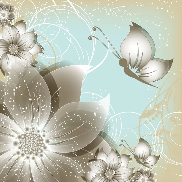 Fondo abstracto decorativo floral vectorial con mariposa — Vector de stock