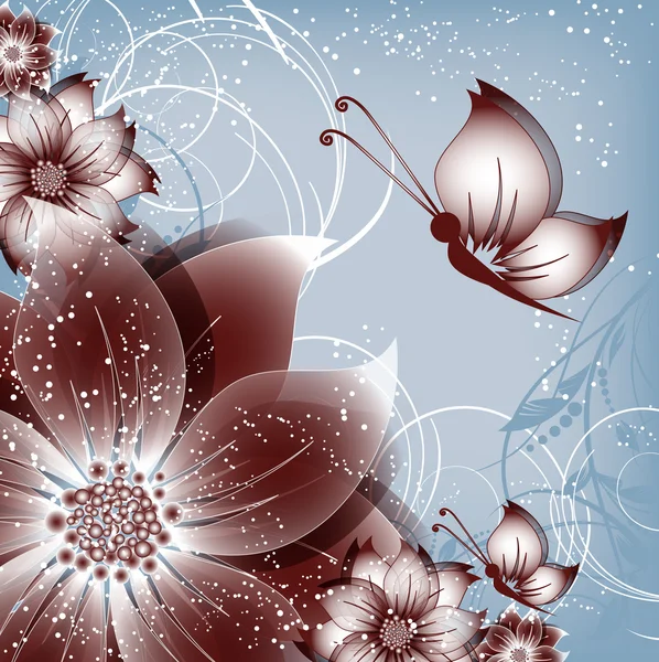 Vector floral decoratieve abstracte achtergrond met vlinder — Stockvector
