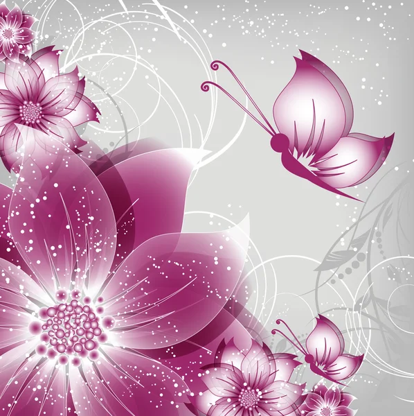 Fondo abstracto decorativo floral vectorial con mariposa — Vector de stock