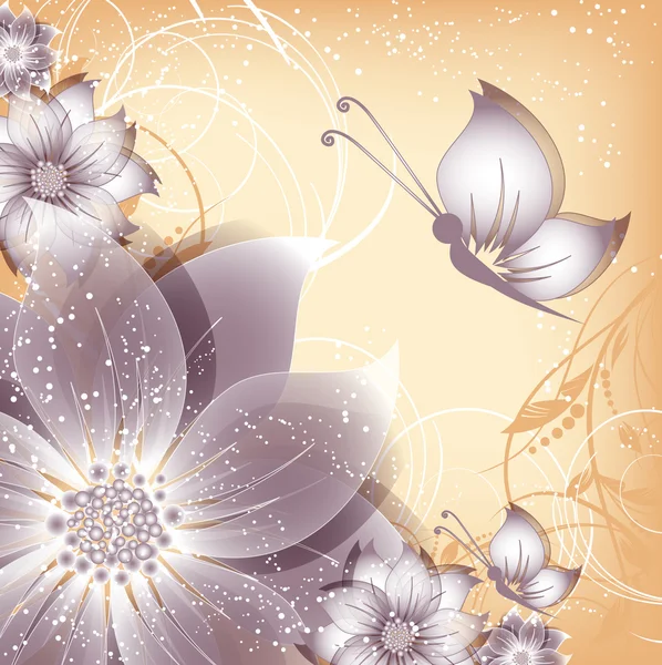蝶と花の装飾的な抽象的な背景をベクトルします。 — ストックベクタ