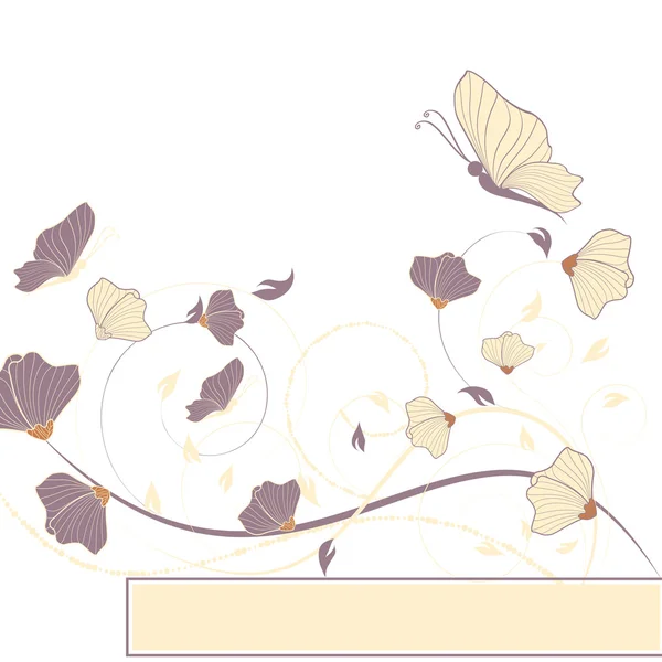 Fondo abstracto de flores vectoriales con mariposa — Vector de stock