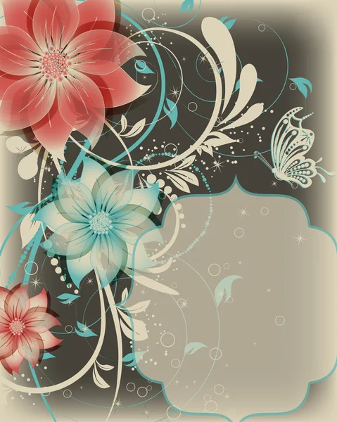 Fondo abstracto decorativo floral vectorial con mariposa — Vector de stock