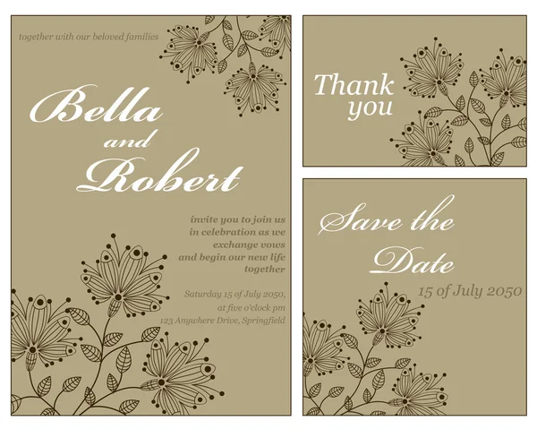 Set of wedding or invitation card. abstract vector flower patter — Stok Vektör