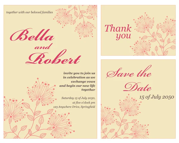 Conjunto de tarjeta de boda o invitación. vector abstracto flor patter — Vector de stock