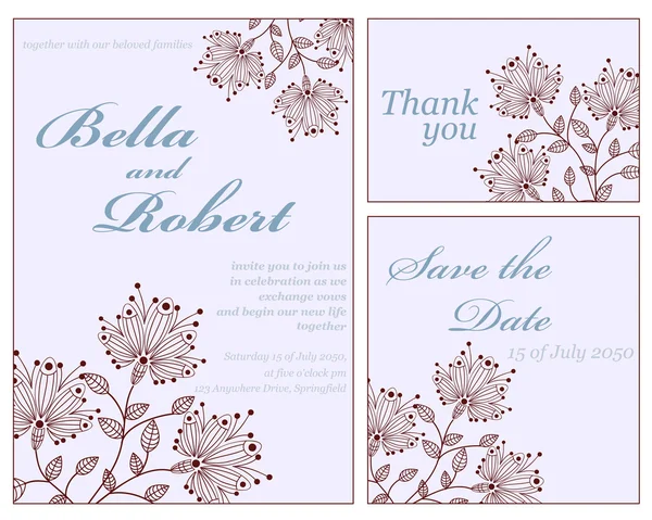Set bruiloft of uitnodiging kaart. abstract vector bloem patter — Stockvector