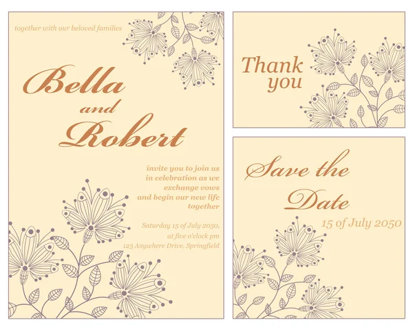 Set of wedding or invitation card. abstract vector flower patter — Stok Vektör