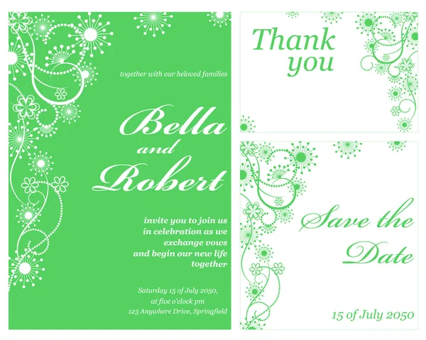 結婚式の招待カード。抽象的なベクトル花パターンの背景に隠れて — ストックベクタ