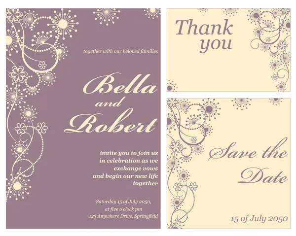 Carte de mariage ou d'invitation. abstrait vecteur fleur motif backg — Image vectorielle