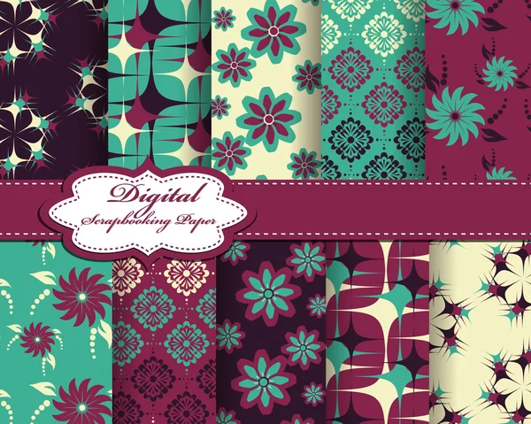 Conjunto de vector flor patrón papel para scrapbook — Vector de stock