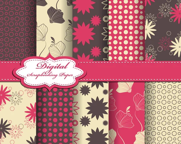 Conjunto de papel padrão de flor abstrato vetor para scrapbook — Vetor de Stock