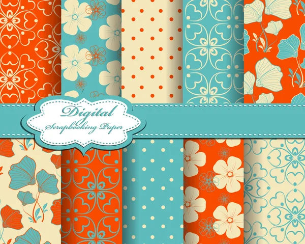 Set of vector abstract flower pattern paper for scrapbook — Stock Vector