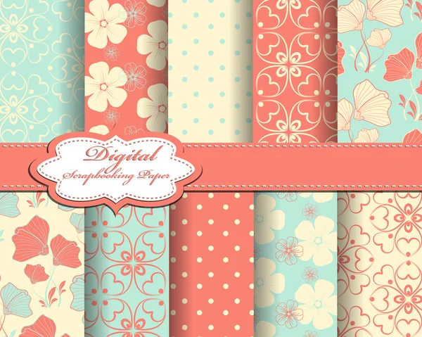 Conjunto de papel padrão de flor abstrato vetor para scrapbook —  Vetores de Stock