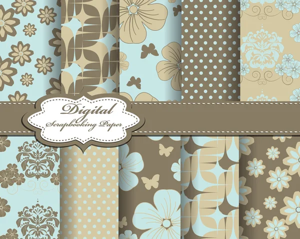 Conjunto de vector flor patrón papel para scrapbook — Vector de stock