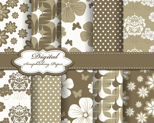 Conjunto de papel padrão de flor vetorial para scrapbook — Vetor de Stock