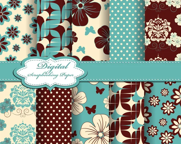 Conjunto de vector flor patrón papel para scrapbook — Vector de stock