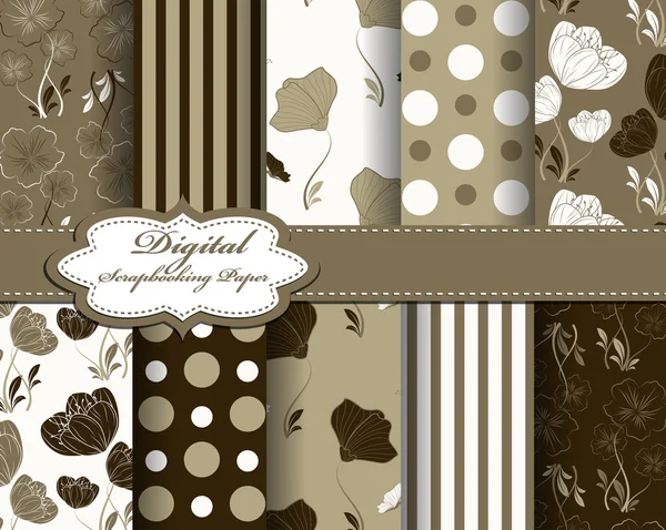 Conjunto de vector abstracto flor patrón de papel para scrapbook con mariposa — Vector de stock