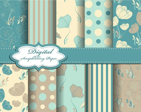 Set van vector abstracte bloem patroon papier voor scrapbook met vlinder — Stockvector