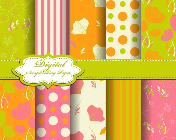 Conjunto de papel padrão de flor abstrato vetor para scrapbook com borboleta — Vetor de Stock